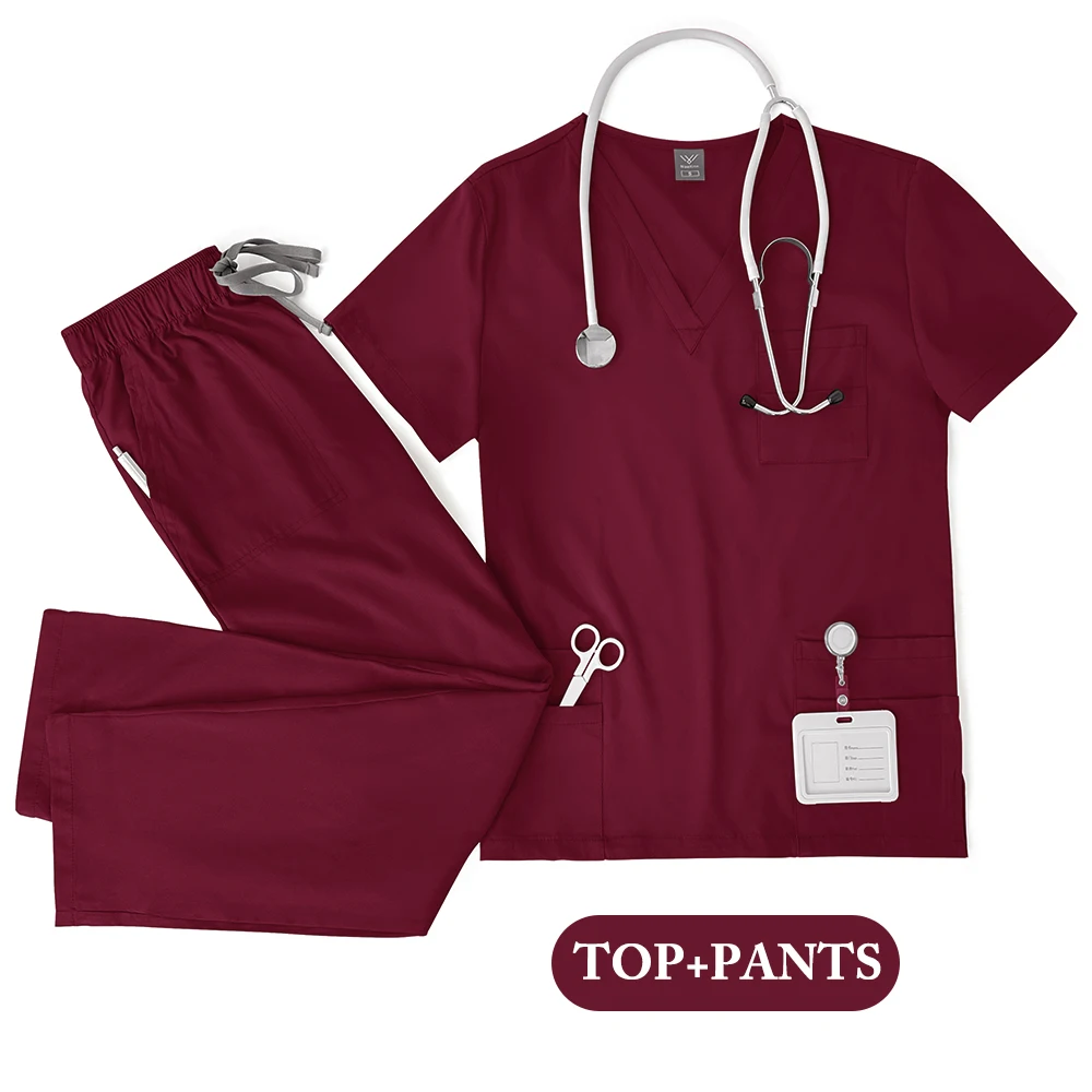Unisex Medical Uniforms Men Women Nursing Clothes Lab Beauty Costume Nurse Scrubs Set Doctor Dentist Workwear Clinical Top Pants