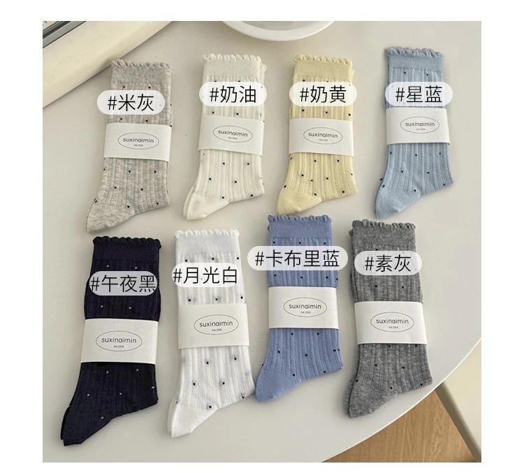 Summer Thin Polka Dot Women Socks Retro Harajuku Cotton Crew Socks Women Girl Fashion Soft Comfortable Japanese Kawaii Cute Sox