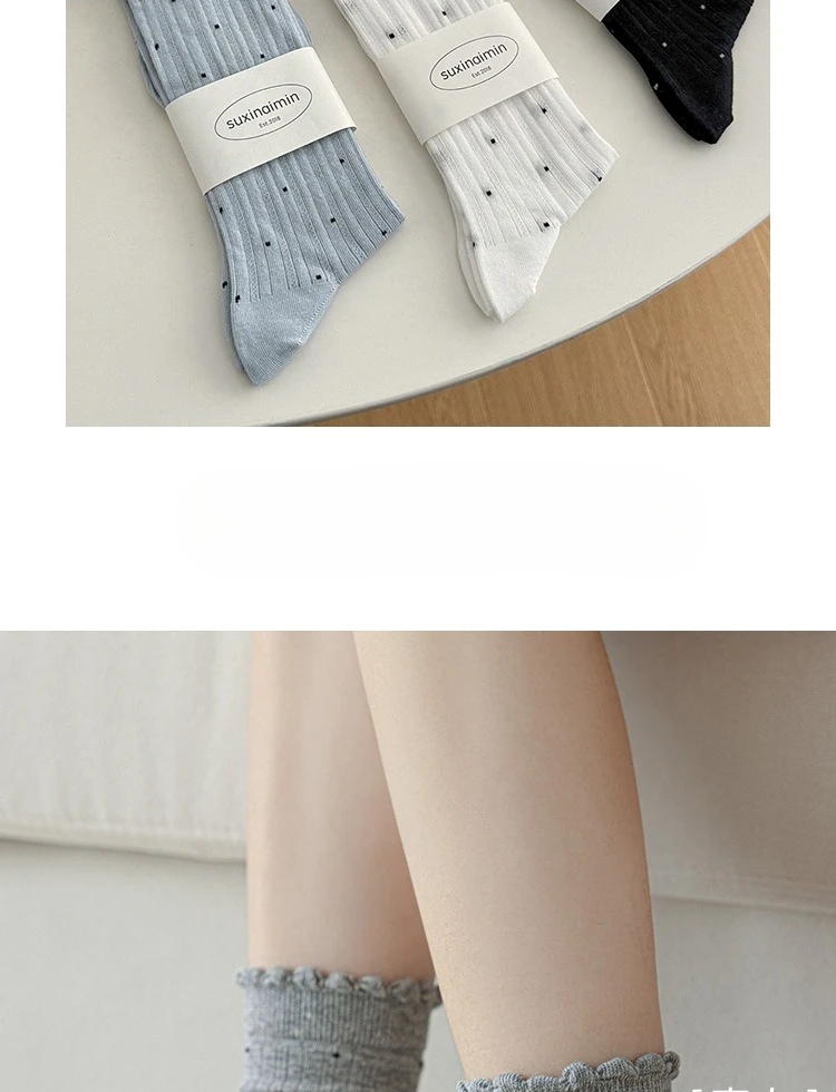 Summer Thin Polka Dot Women Socks Retro Harajuku Cotton Crew Socks Women Girl Fashion Soft Comfortable Japanese Kawaii Cute Sox
