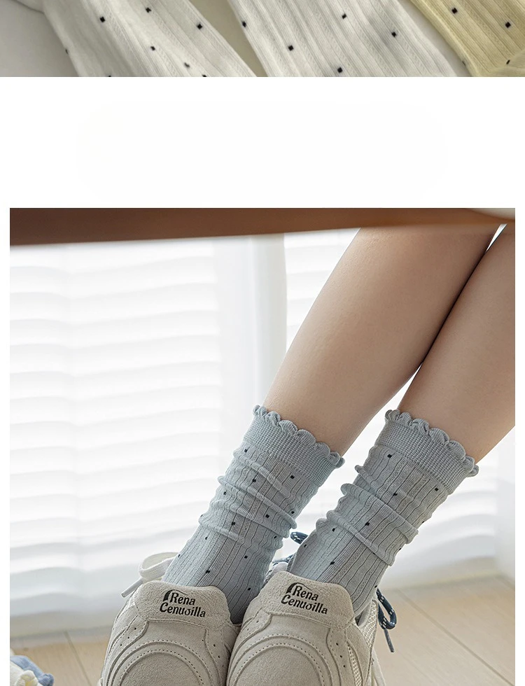 Summer Thin Polka Dot Women Socks Retro Harajuku Cotton Crew Socks Women Girl Fashion Soft Comfortable Japanese Kawaii Cute Sox