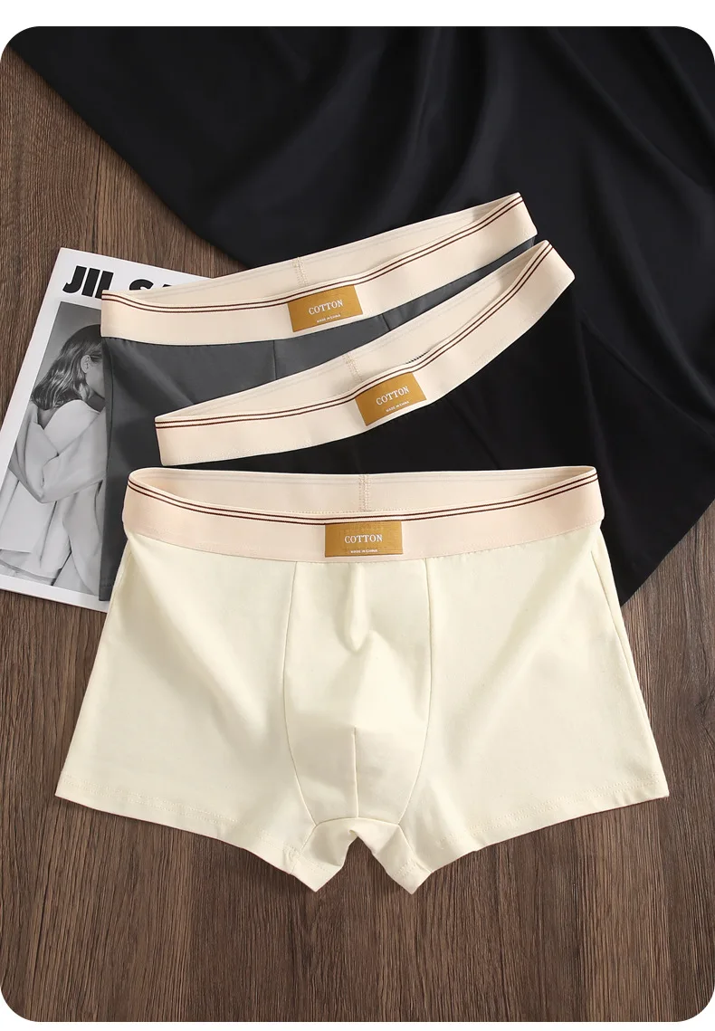 1/3Pcs Set Solid Color Men's Boxer Shorts Breathable Cotton Elastic Boyshorts Antibacterial 7A Level Comfortable Male Underwear