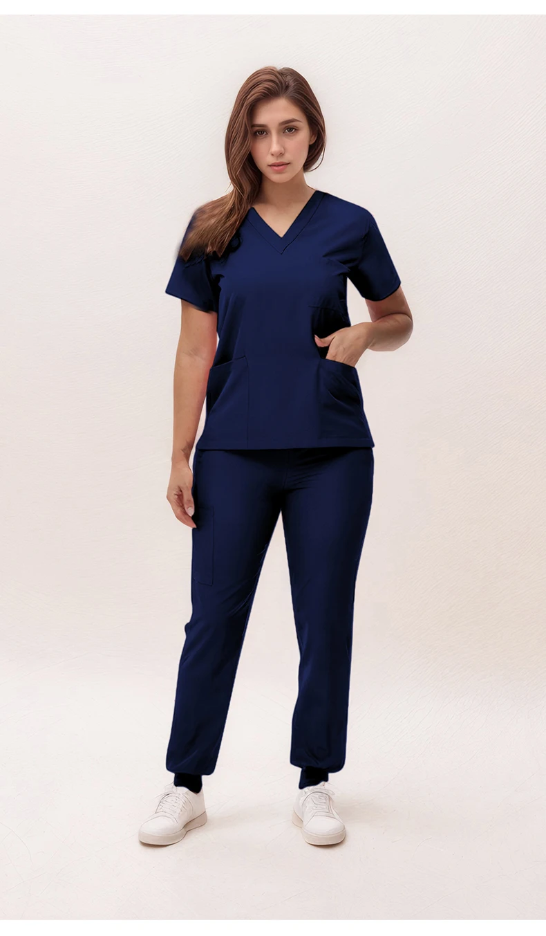Stretchy Nurse Uniforms V-neck Top Jogger Pants Scrub Sets Surgical Workwear Dentist Nursing Suit Hospital Doctor Outfit S21