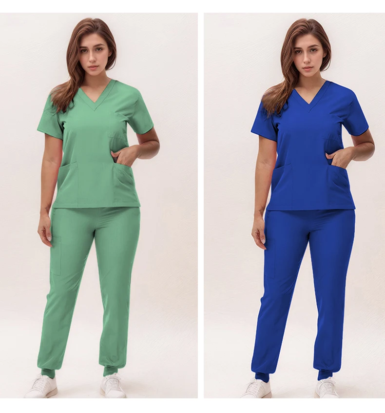 Stretchy Nurse Uniforms V-neck Top Jogger Pants Scrub Sets Surgical Workwear Dentist Nursing Suit Hospital Doctor Outfit S21