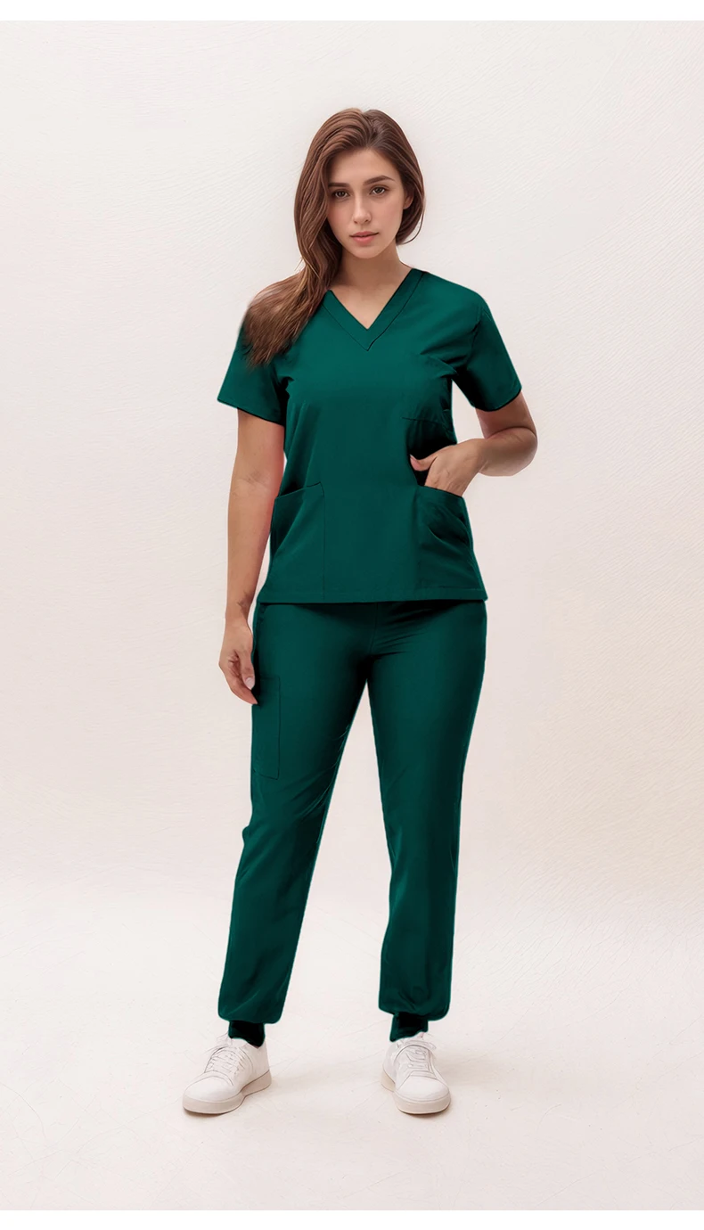 Stretchy Nurse Uniforms V-neck Top Jogger Pants Scrub Sets Surgical Workwear Dentist Nursing Suit Hospital Doctor Outfit S21