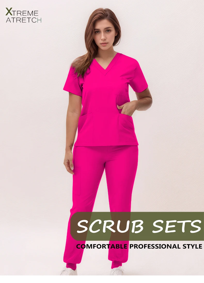 Stretchy Nurse Uniforms V-neck Top Jogger Pants Scrub Sets Surgical Workwear Dentist Nursing Suit Hospital Doctor Outfit S21