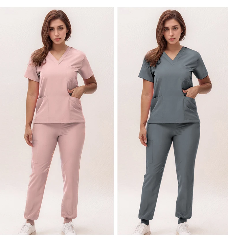 Stretchy Nurse Uniforms V-neck Top Jogger Pants Scrub Sets Surgical Workwear Dentist Nursing Suit Hospital Doctor Outfit S21
