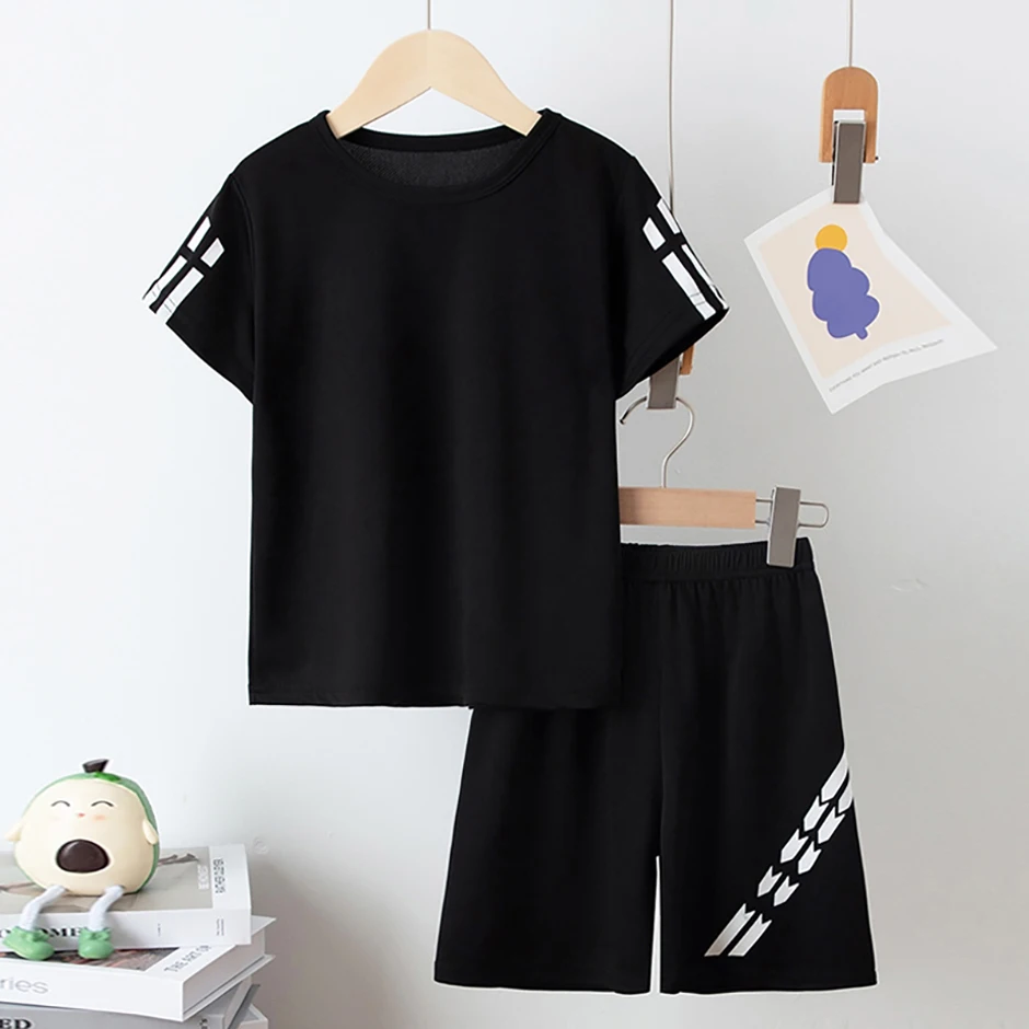 2/4 Pcs Boys' Summer Solid Color Quick Drying Breathable Set Big Kids' Loose Sports Running Hiking Outdoor Short Sleeved Shorts