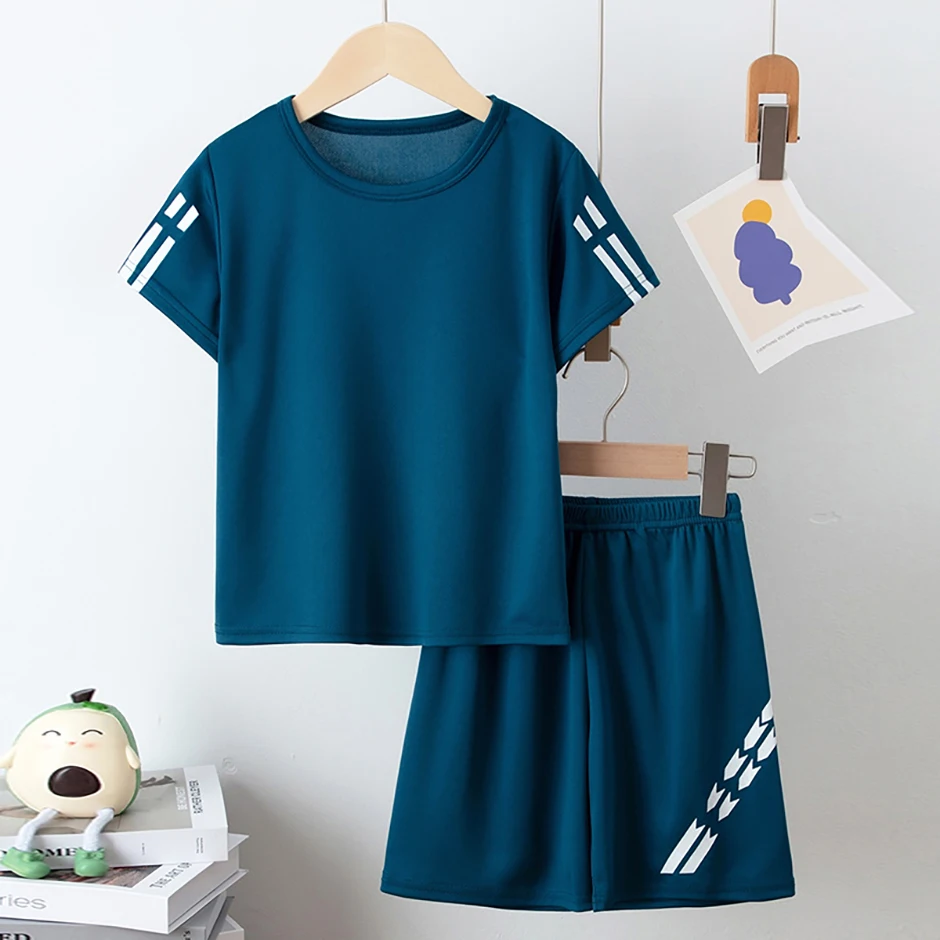 2/4 Pcs Boys' Summer Solid Color Quick Drying Breathable Set Big Kids' Loose Sports Running Hiking Outdoor Short Sleeved Shorts