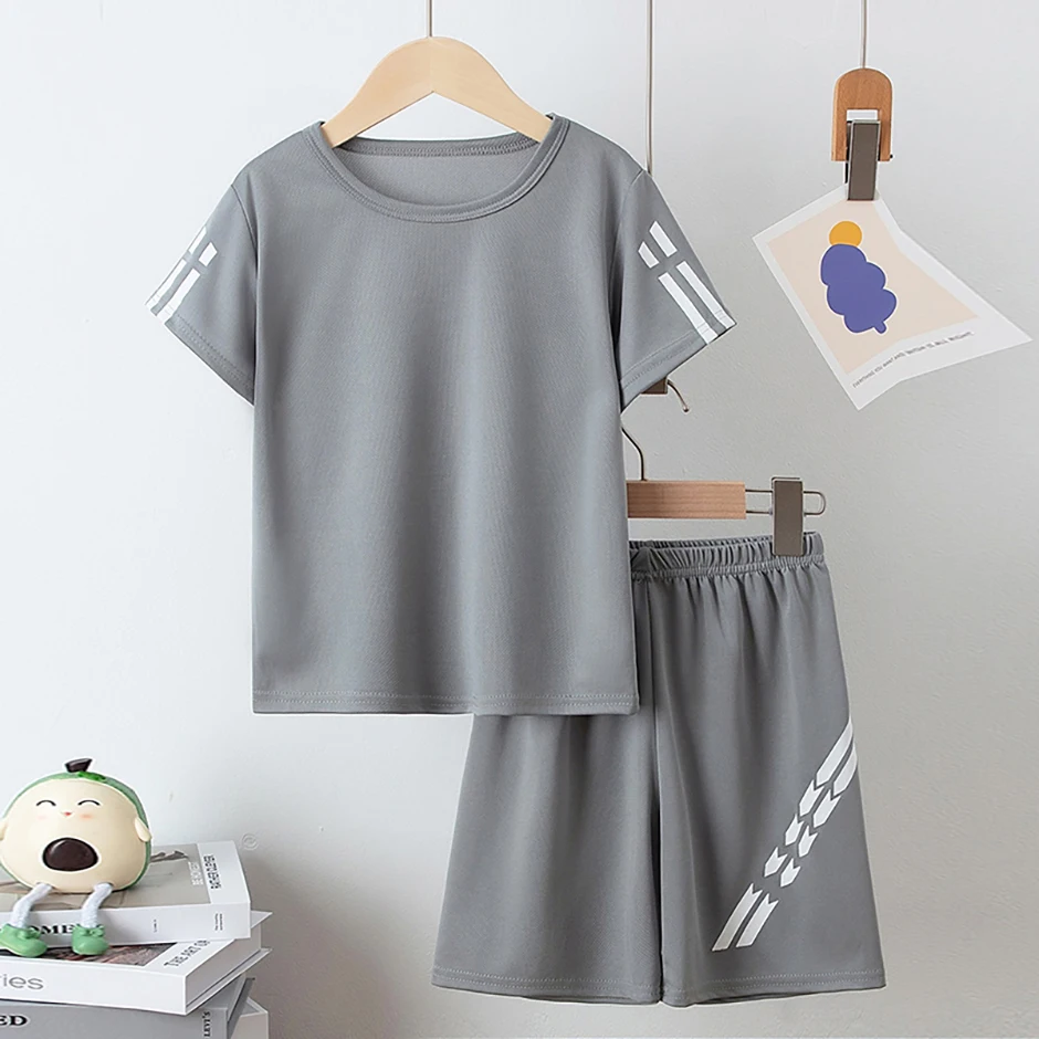 2/4 Pcs Boys' Summer Solid Color Quick Drying Breathable Set Big Kids' Loose Sports Running Hiking Outdoor Short Sleeved Shorts