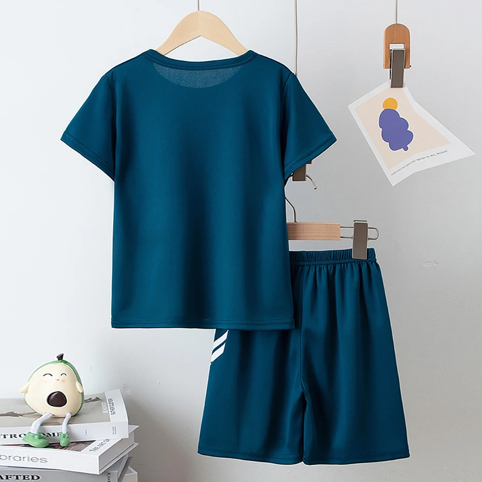2/4 Pcs Boys' Summer Solid Color Quick Drying Breathable Set Big Kids' Loose Sports Running Hiking Outdoor Short Sleeved Shorts