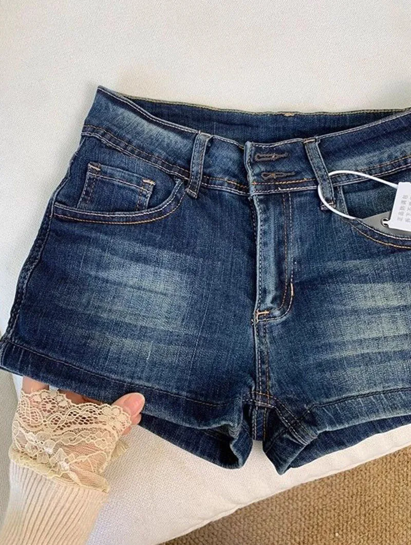 Women's Denim Shorts 2026 Summer Sexy Low-Waisted Skinny Elastic Jean Short Pants Woman Vintage Y2K Streetwear Hot Shorts