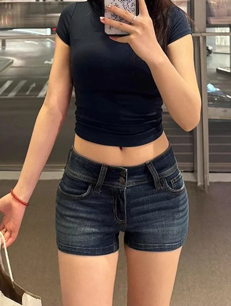 Women's Denim Shorts 2026 Summer Sexy Low-Waisted Skinny Elastic Jean Short Pants Woman Vintage Y2K Streetwear Hot Shorts