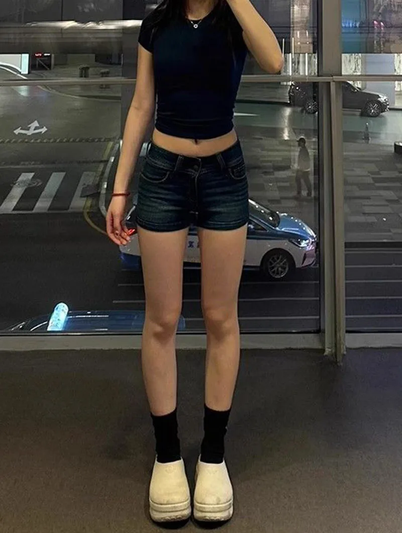 Women's Denim Shorts 2026 Summer Sexy Low-Waisted Skinny Elastic Jean Short Pants Woman Vintage Y2K Streetwear Hot Shorts