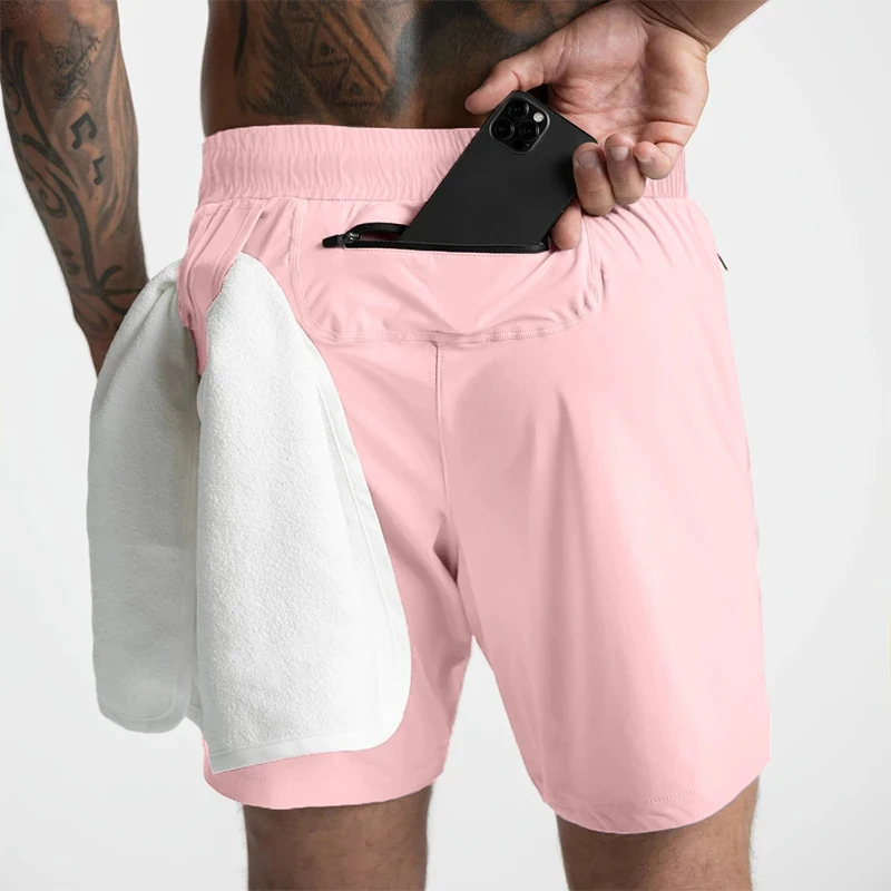 2024 Men's Single-Layer Woven Quick-Drying Solid-Color Shorts for Running, Fitness, and Casual Wear (American Fifth Pant Style)