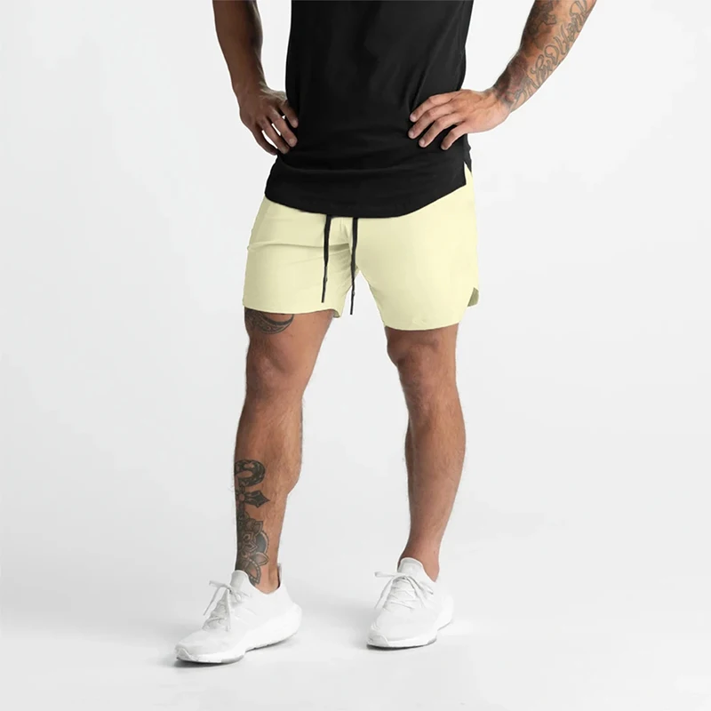 2024 Men's Single-Layer Woven Quick-Drying Solid-Color Shorts for Running, Fitness, and Casual Wear (American Fifth Pant Style)
