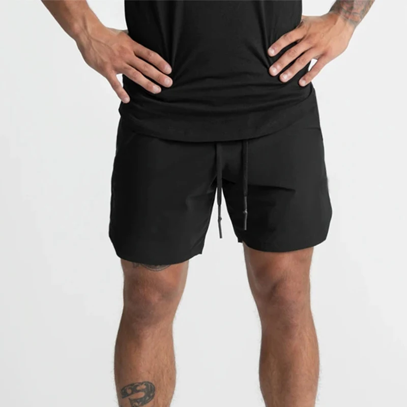 2024 Men's Single-Layer Woven Quick-Drying Solid-Color Shorts for Running, Fitness, and Casual Wear (American Fifth Pant Style)