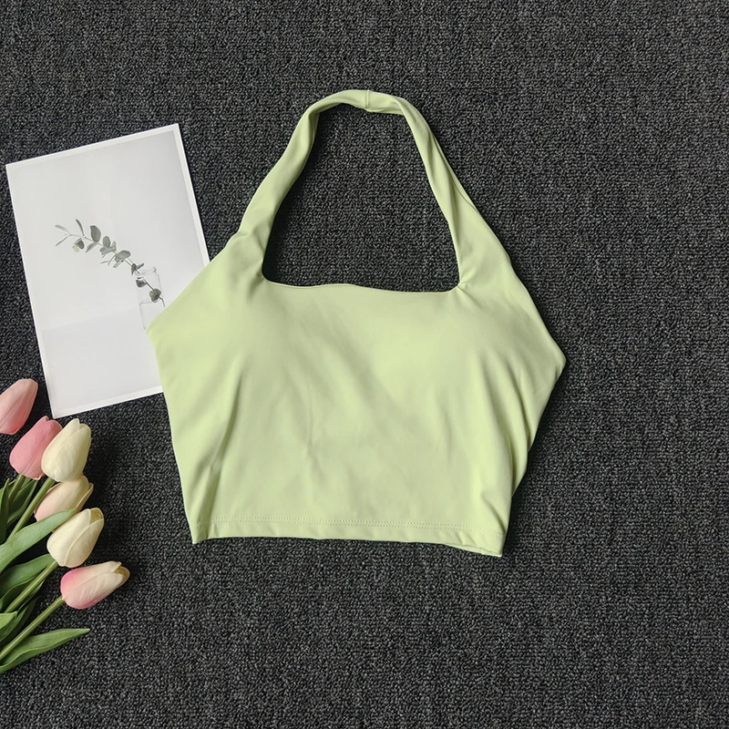 Sports Vest for Women Wearing Chest Pad Shockproof Fitness Bra with Neck Halter Fast Drying Beautiful Back Yoga Underwear Summer
