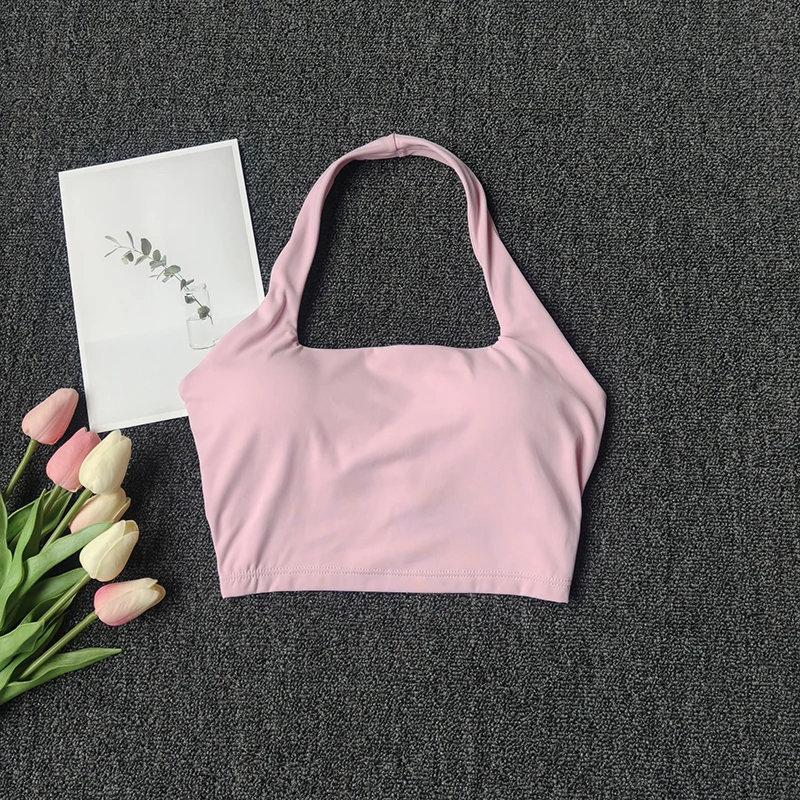 Sports Vest for Women Wearing Chest Pad Shockproof Fitness Bra with Neck Halter Fast Drying Beautiful Back Yoga Underwear Summer