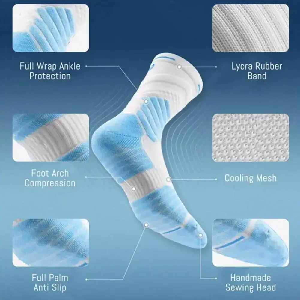 1Pair Professional basketball socks thickened towel bottom game training sports socks ankle protection non-slip socks