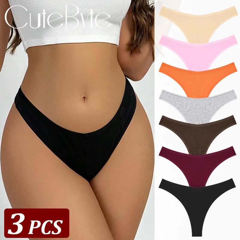 3Pcs/Set Seamless Thong Cotton Women Thin Strap Low Waist High Flexibility Panty Sexy Underwear Ladies Briefs T-back Soft Women