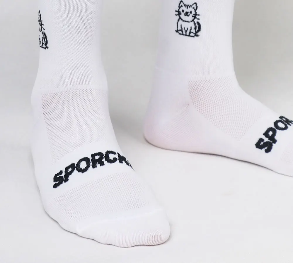 Sporcks Cat Pattern Cycling Socks Spring and Summer Men's and Women's Road Cycling Sports Trendy Breathable High-Elastic Wear-Resistant Mid-Calf Socks Sr-10