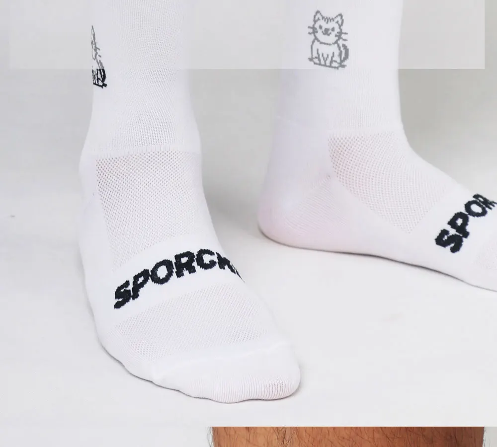 Sporcks Cat Pattern Cycling Socks Spring and Summer Men's and Women's Road Cycling Sports Trendy Breathable High-Elastic Wear-Resistant Mid-Calf Socks Sr-10