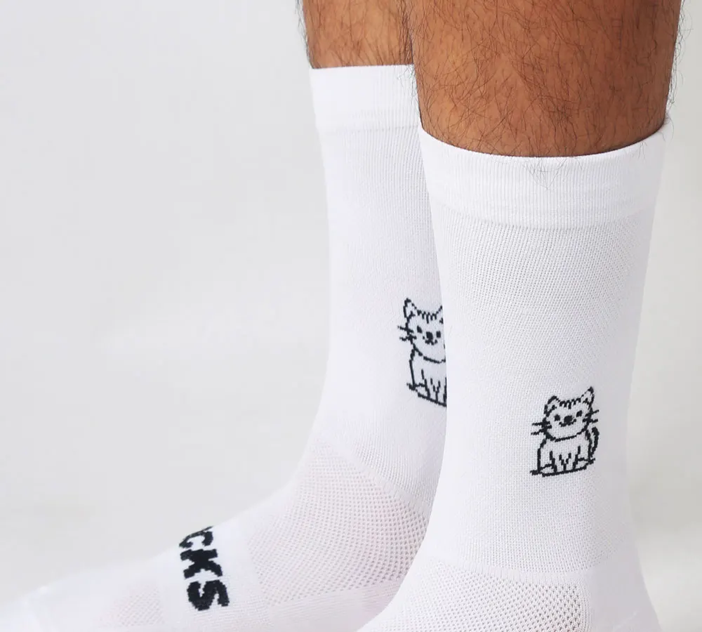 Sporcks Cat Pattern Cycling Socks Spring and Summer Men's and Women's Road Cycling Sports Trendy Breathable High-Elastic Wear-Resistant Mid-Calf Socks Sr-10