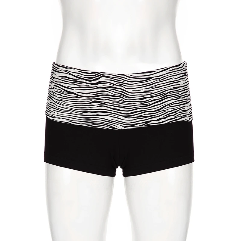 SUCHCUTE Casual Zebra Print Elastic Shorts Female Skinny Low-waisted Mini Short Y2K Harajuku Slim Bottoms Summer Homewear 2025