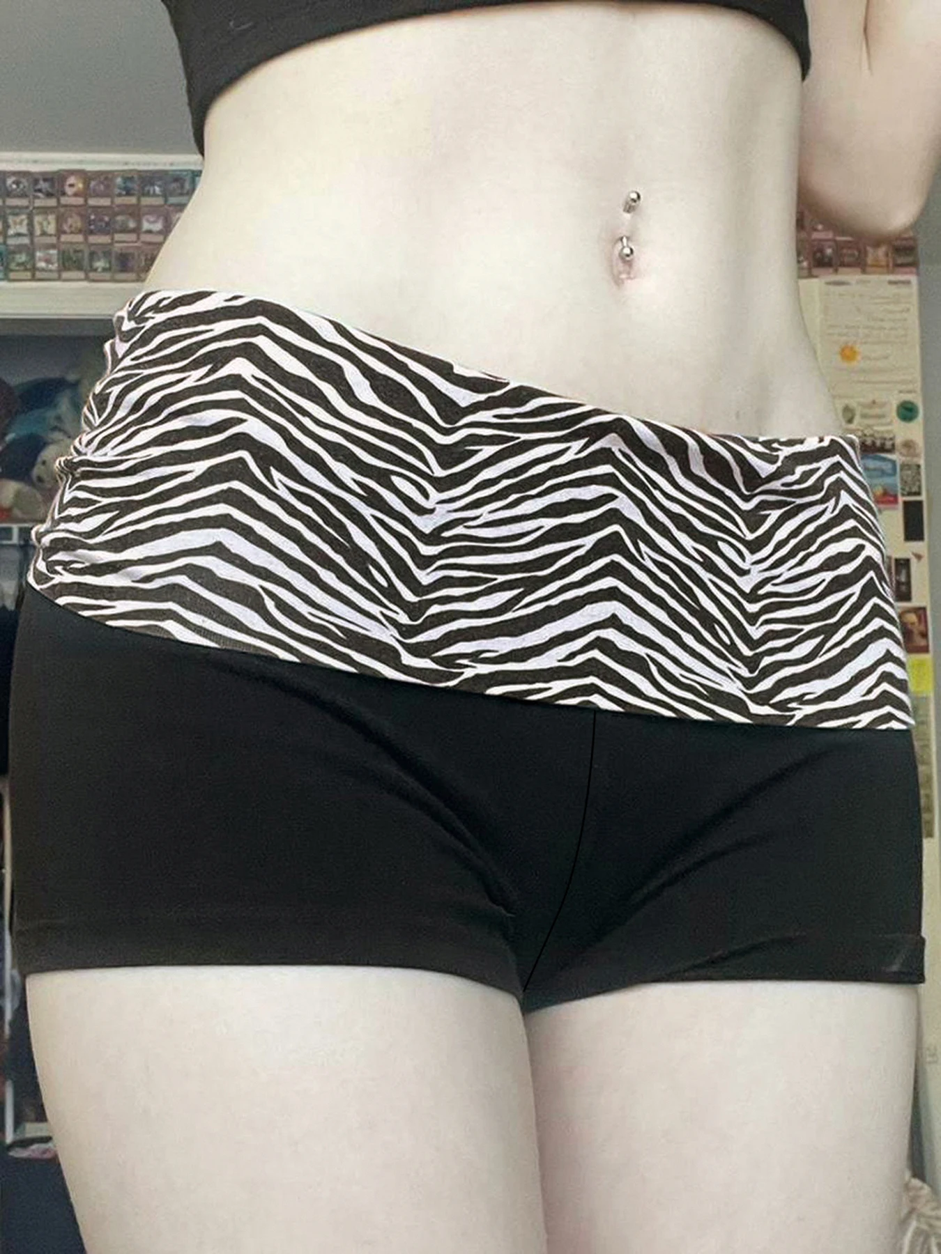 SUCHCUTE Casual Zebra Print Elastic Shorts Female Skinny Low-waisted Mini Short Y2K Harajuku Slim Bottoms Summer Homewear 2025