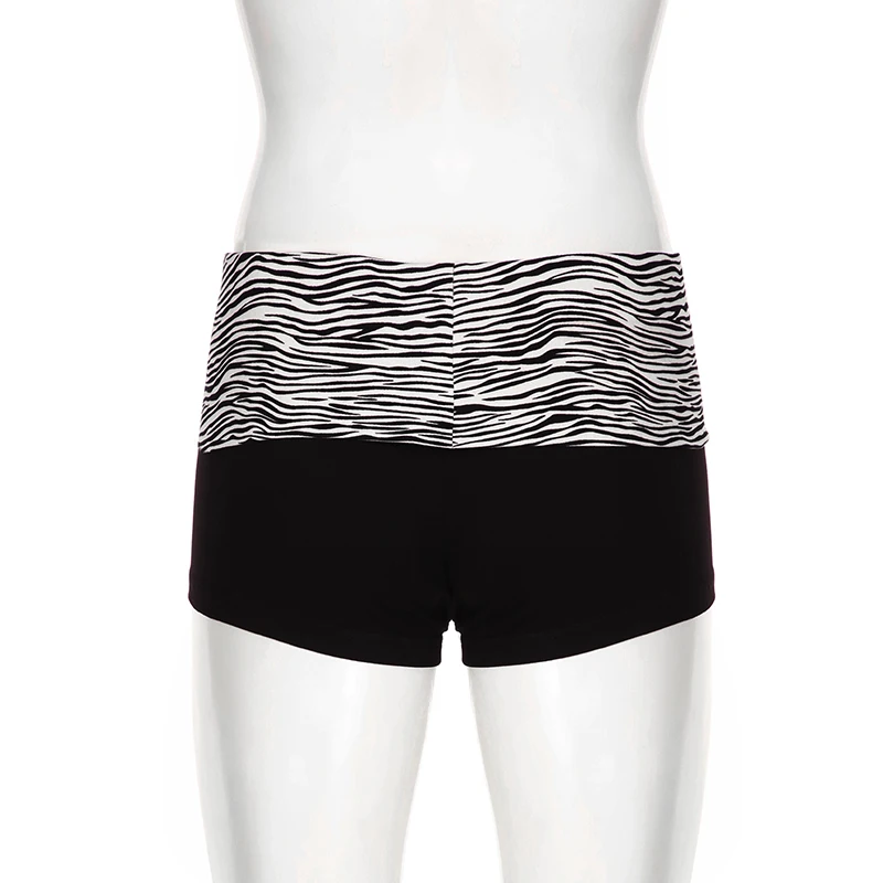 SUCHCUTE Casual Zebra Print Elastic Shorts Female Skinny Low-waisted Mini Short Y2K Harajuku Slim Bottoms Summer Homewear 2025
