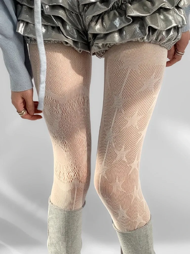 High Street New Designer Socks Punk Gothic Nylon Sexy Fishnet Stockings Mesh Hollowed Out Tights Women AB-style Stars Pantyhose