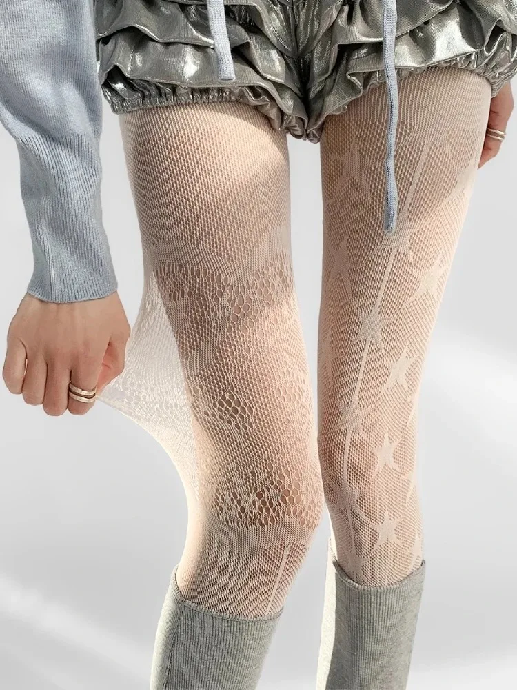 High Street New Designer Socks Punk Gothic Nylon Sexy Fishnet Stockings Mesh Hollowed Out Tights Women AB-style Stars Pantyhose