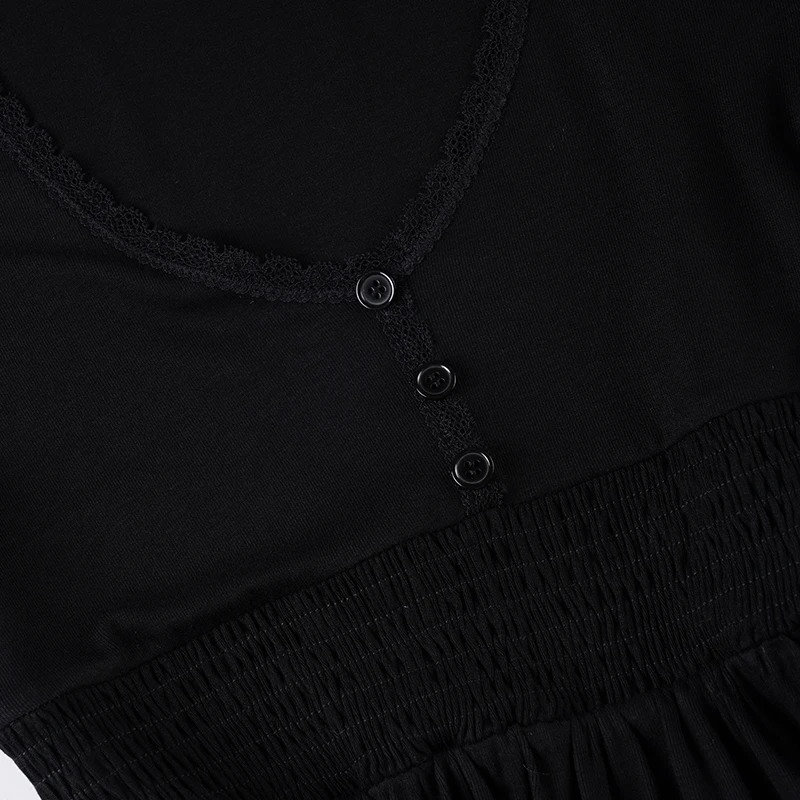 SUCHCUTE Women Solid Lace Trim Patchwork Button Flared Sleeves Shirt Casual V Neck Knit Top Y2k Aesthetic Fall Clothes Fairycore