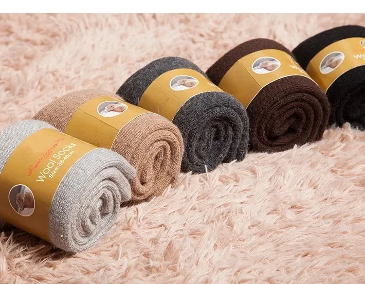 4Pairs/Lot Men's Winter Super Thick Thermal Socks Wool Men Women Solid High Quality Merino Wool Socks Cold Snow Warm Wool Socks