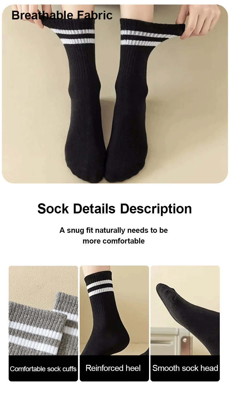 3/6 Pairs Women Mid-Tube Socks Solid Colour Autumn Winter Breathable Comfortable Sport Sweat Absorbent Man And Women's Socks