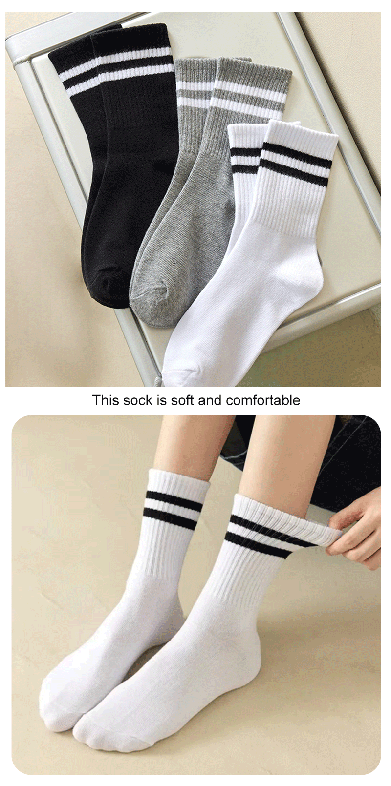 3/6 Pairs Women Mid-Tube Socks Solid Colour Autumn Winter Breathable Comfortable Sport Sweat Absorbent Man And Women's Socks