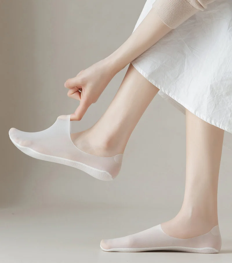 5 Pairs/Lot Socks Women's Summer Ultra-thin Invisible Low Cut Silicone Anti-slip Mesh No Show Ice Silk Solid Boat Socks