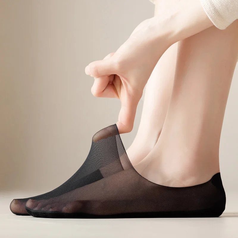 5 Pairs/Lot Socks Women's Summer Ultra-thin Invisible Low Cut Silicone Anti-slip Mesh No Show Ice Silk Solid Boat Socks
