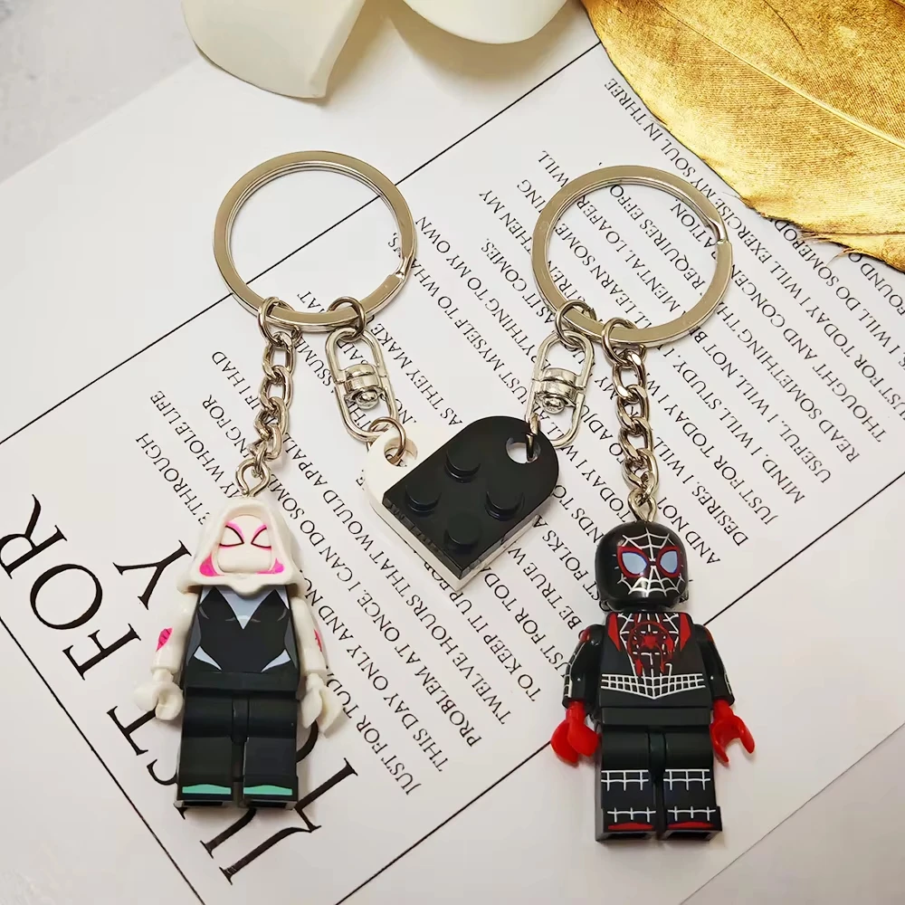 2pcs/set Handmade Cartoon Spider Miles And Gwen Couple Keychain Anime Keyring Cosplay Props for Lovers Backpack Christmas Gifts