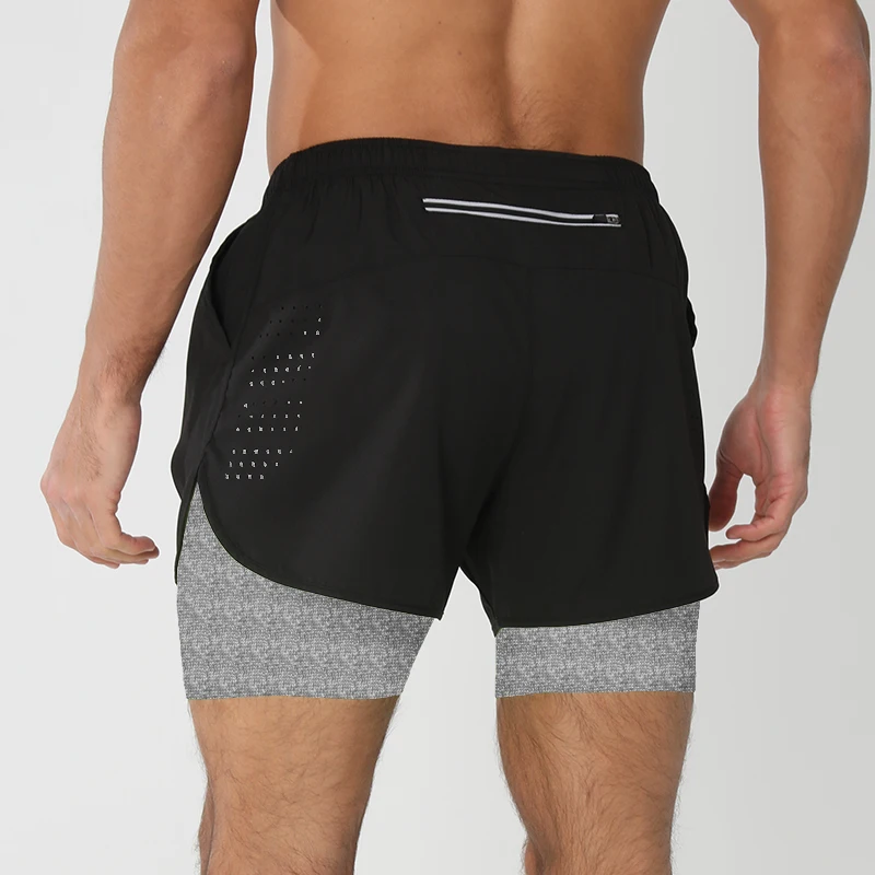 Men's Running Shorts Quick-drying Fitness Black Double Layer Shorts Men New Sport Workout Training Bodybuilding Short Pants New