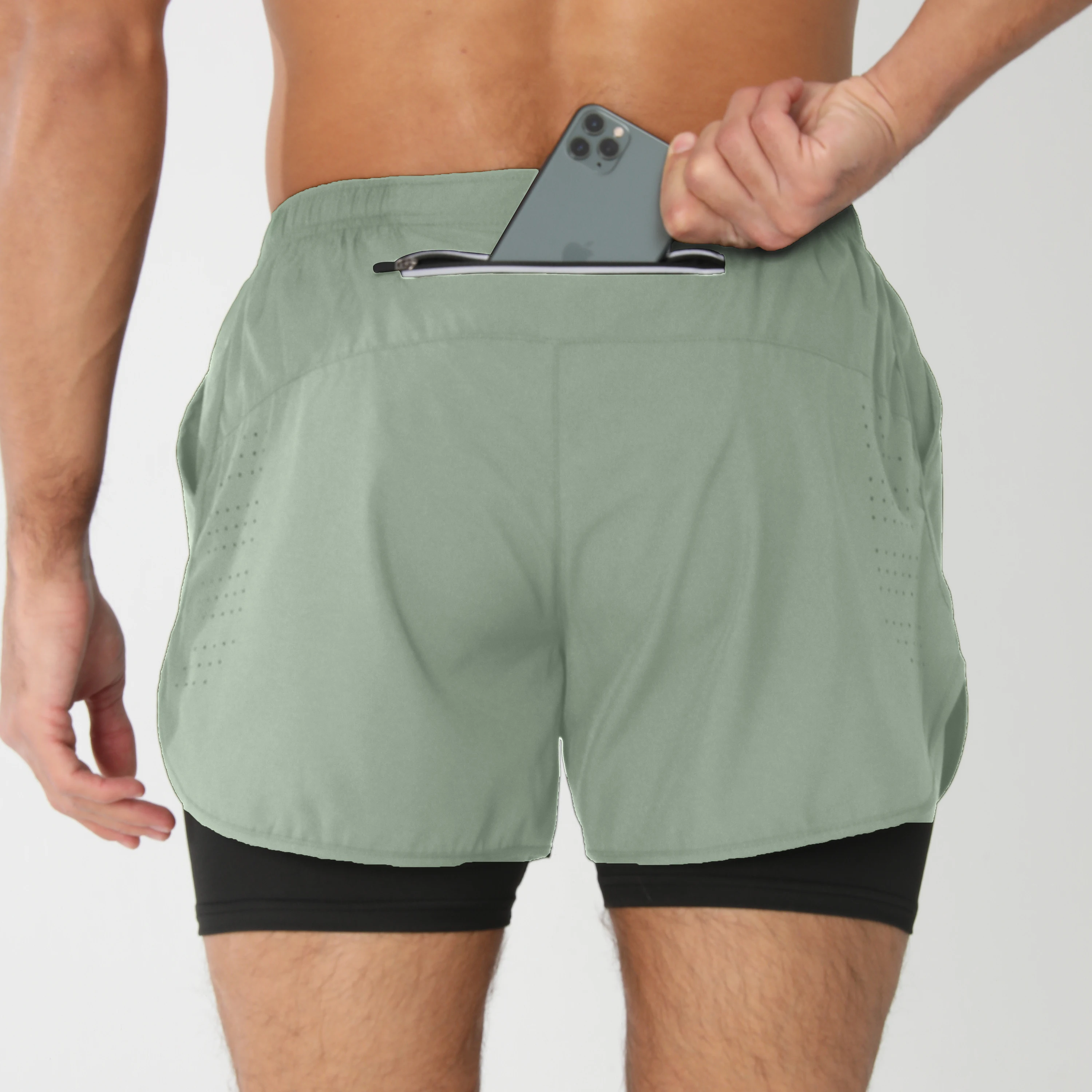 Men's Running Shorts Quick-drying Fitness Black Double Layer Shorts Men New Sport Workout Training Bodybuilding Short Pants New