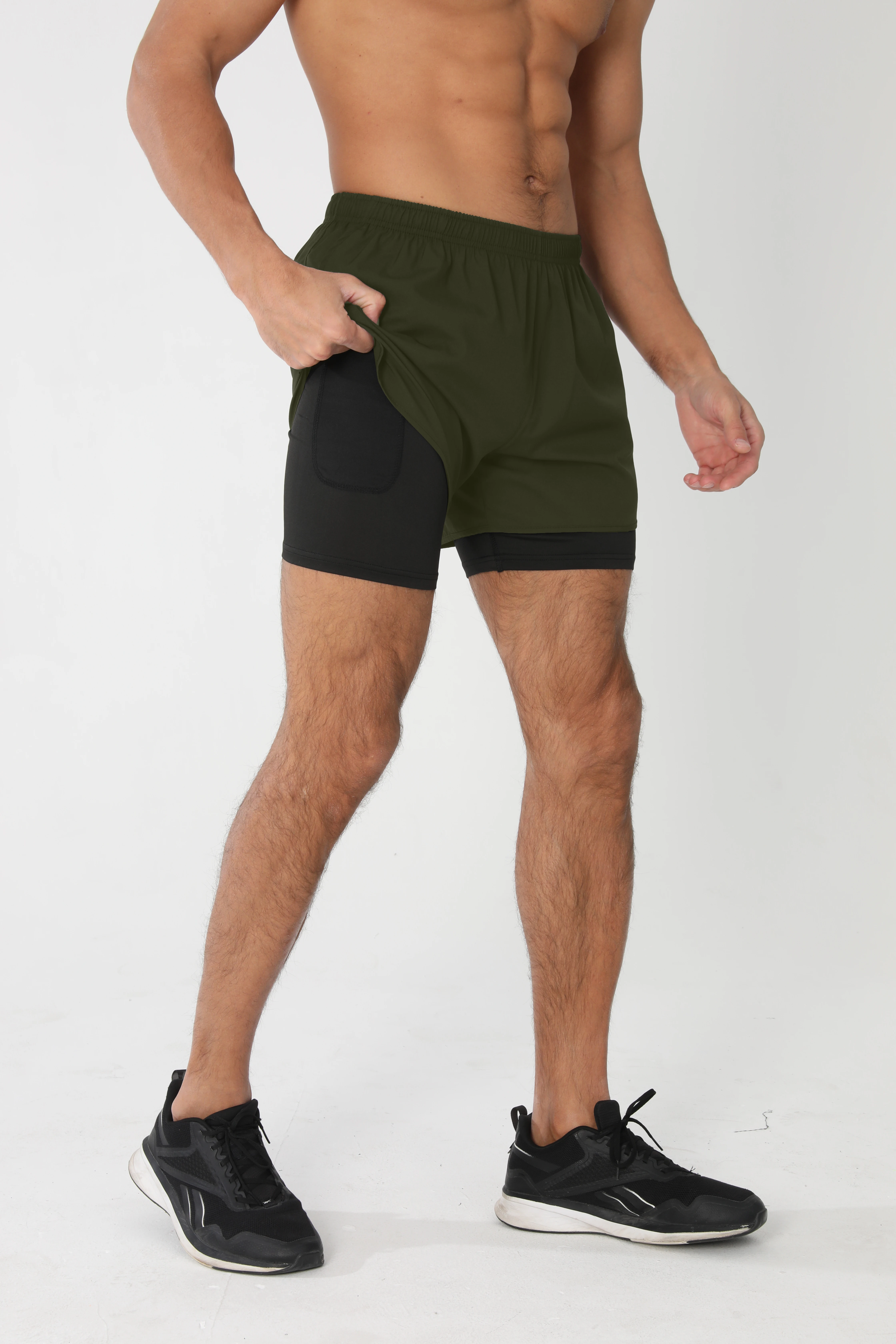 Men's Running Shorts Quick-drying Fitness Black Double Layer Shorts Men New Sport Workout Training Bodybuilding Short Pants New