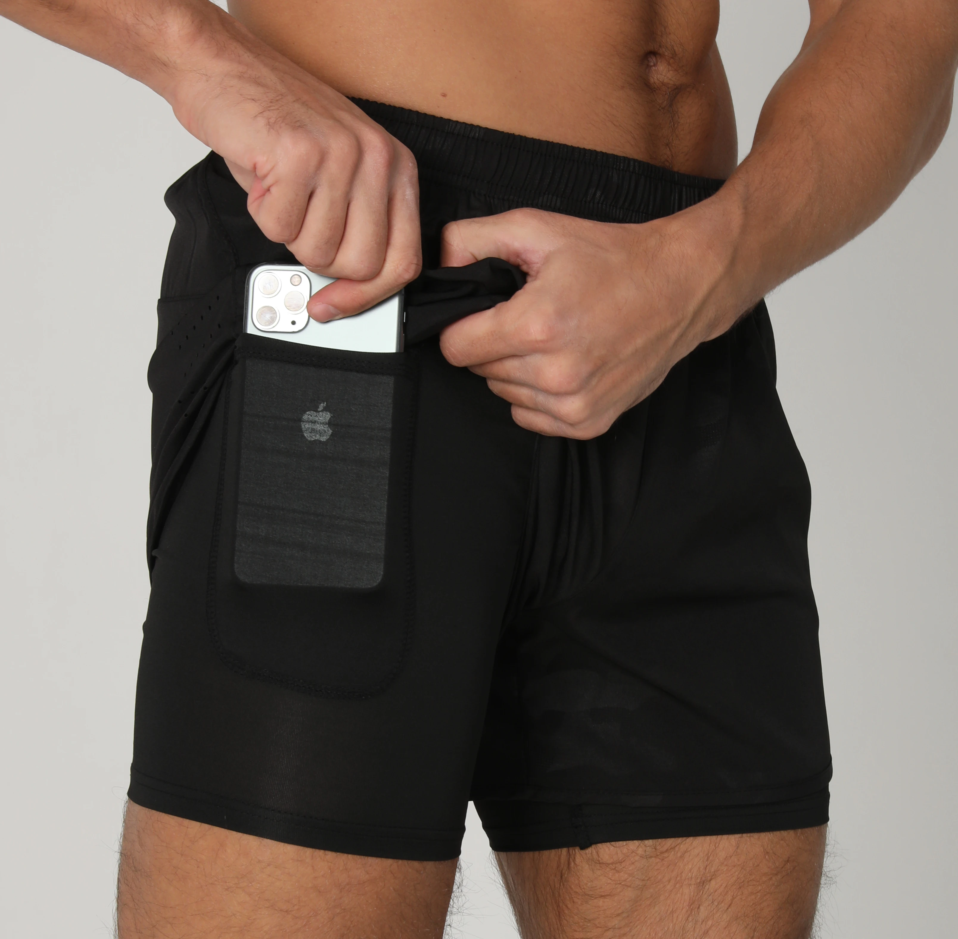 Men's Running Shorts Quick-drying Fitness Black Double Layer Shorts Men New Sport Workout Training Bodybuilding Short Pants New