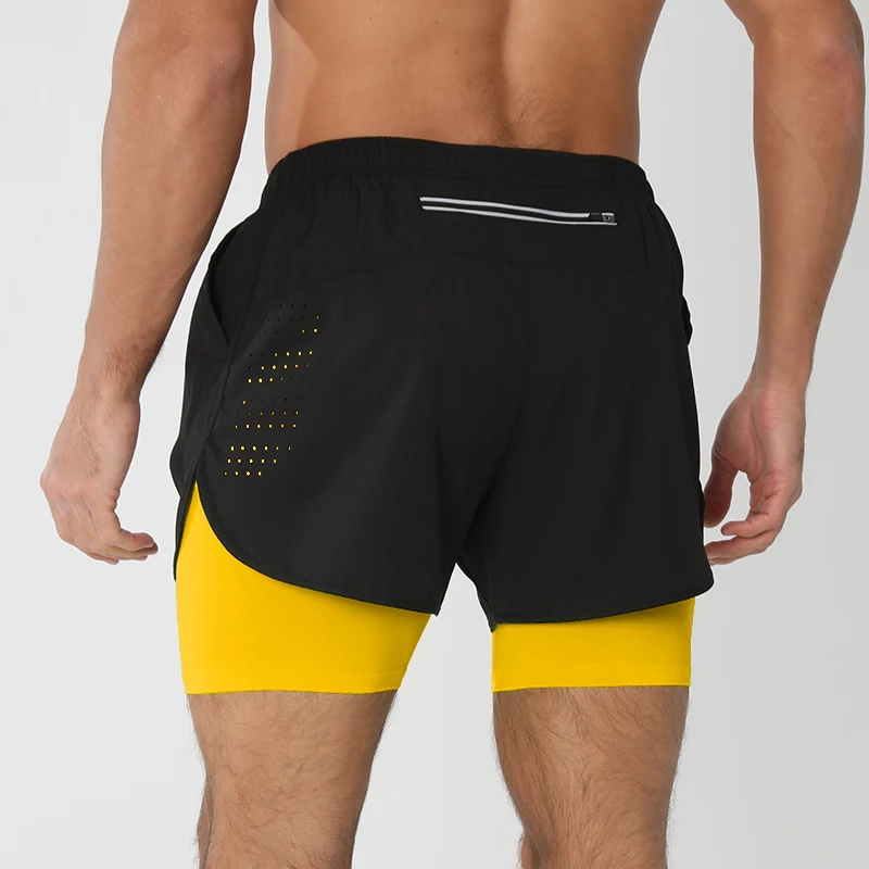 Men's Running Shorts Quick-drying Fitness Black Double Layer Shorts Men New Sport Workout Training Bodybuilding Short Pants New