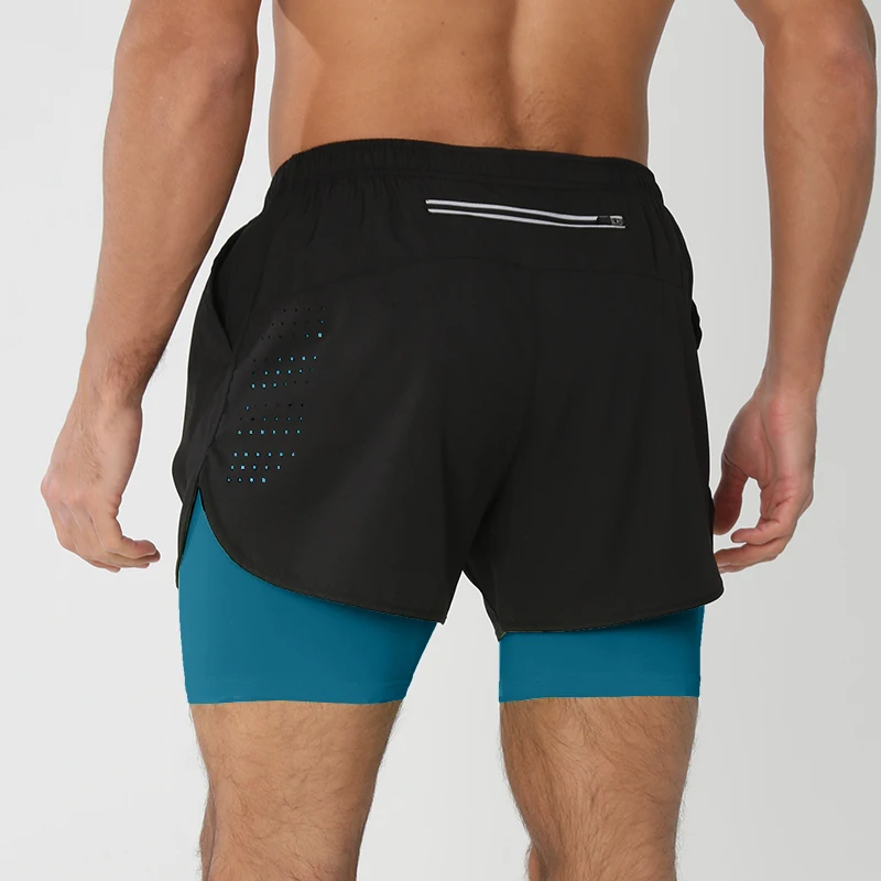 Men's Running Shorts Quick-drying Fitness Black Double Layer Shorts Men New Sport Workout Training Bodybuilding Short Pants New