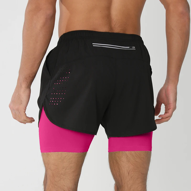 Men's Running Shorts Quick-drying Fitness Black Double Layer Shorts Men New Sport Workout Training Bodybuilding Short Pants New