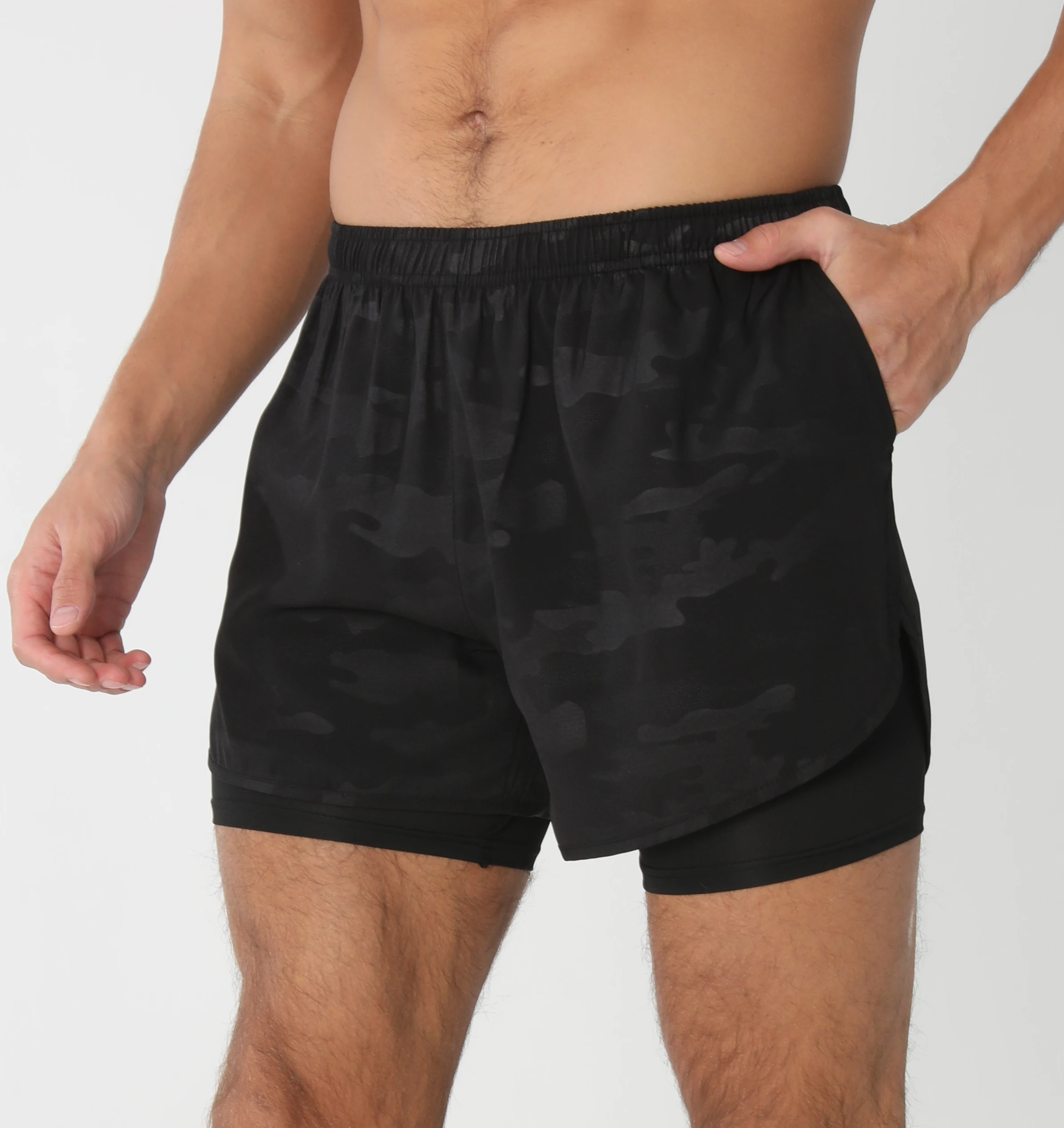 Men's Running Shorts Quick-drying Fitness Black Double Layer Shorts Men New Sport Workout Training Bodybuilding Short Pants New