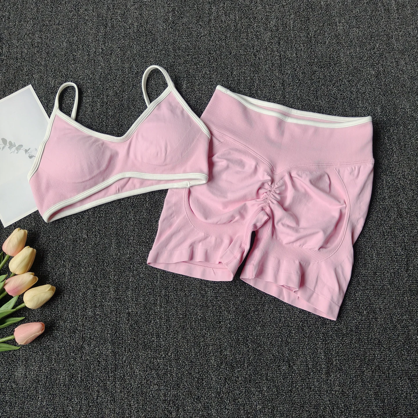 Peach Buttock Yoga Suit Women Gym Seamless Suspender Gathering Bra High Waist Hip Lifting Belly Tightening Shorts Fitness Set