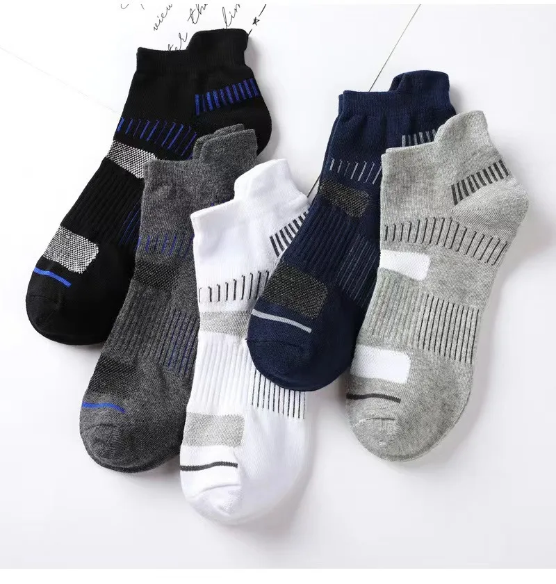 5 Pairs Men Spring Summe Autumn Cotton Sports Socks Mesh Breathable Running Basketball Cycling Male Short Socks Set For Men