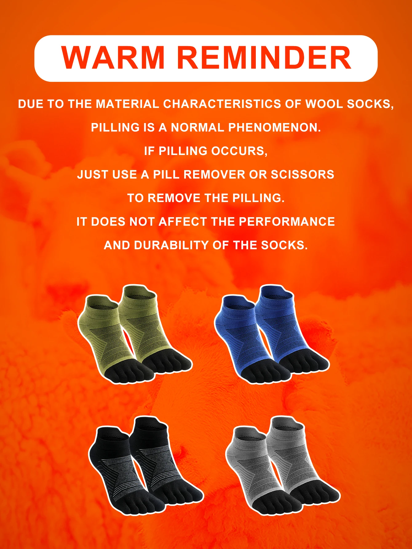 Merino Wool Hiking Socks Thermal Warm Moisture Absorption Toe Socks For Ski Climbing Running Breathable Thick Sport Toe Socks